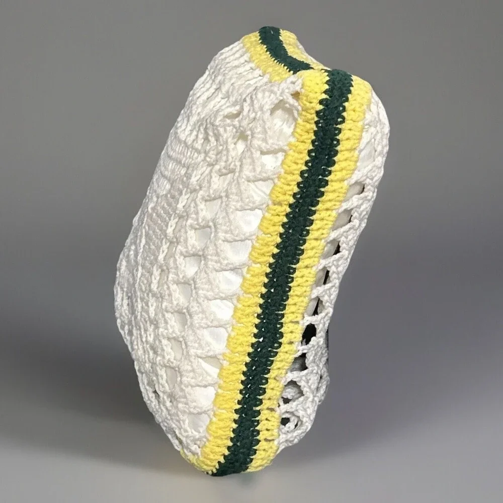 Handmade Crochet Rose Granny Square Throw Pillow Yellow White Green Floral Boho